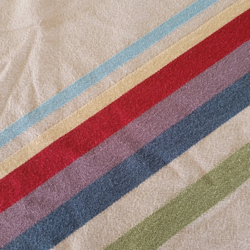 58x67 Beige Oval Striped Red Blue Green Tablecloth Cotton Southwest Western